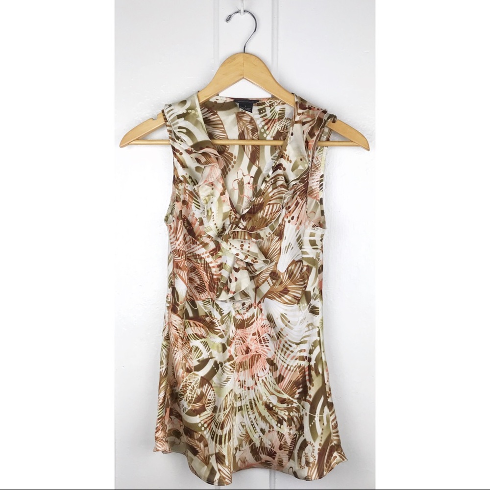 VINTAGE : Spense : size S : sleeveless V-Neck Patterned ruffle Tank Top Blouse